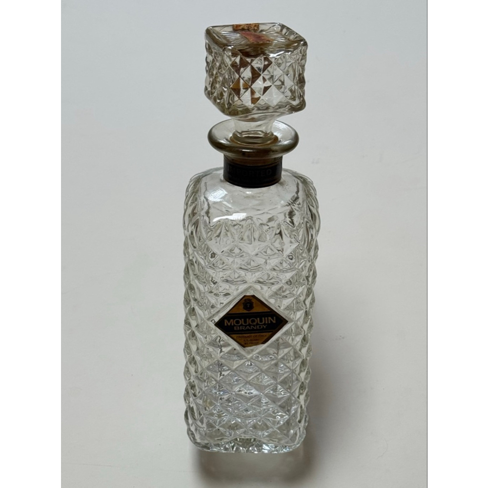 Vintage Mouquin Clear Glass Brandy Decanter with Stopper - Italy Quilted Diamond